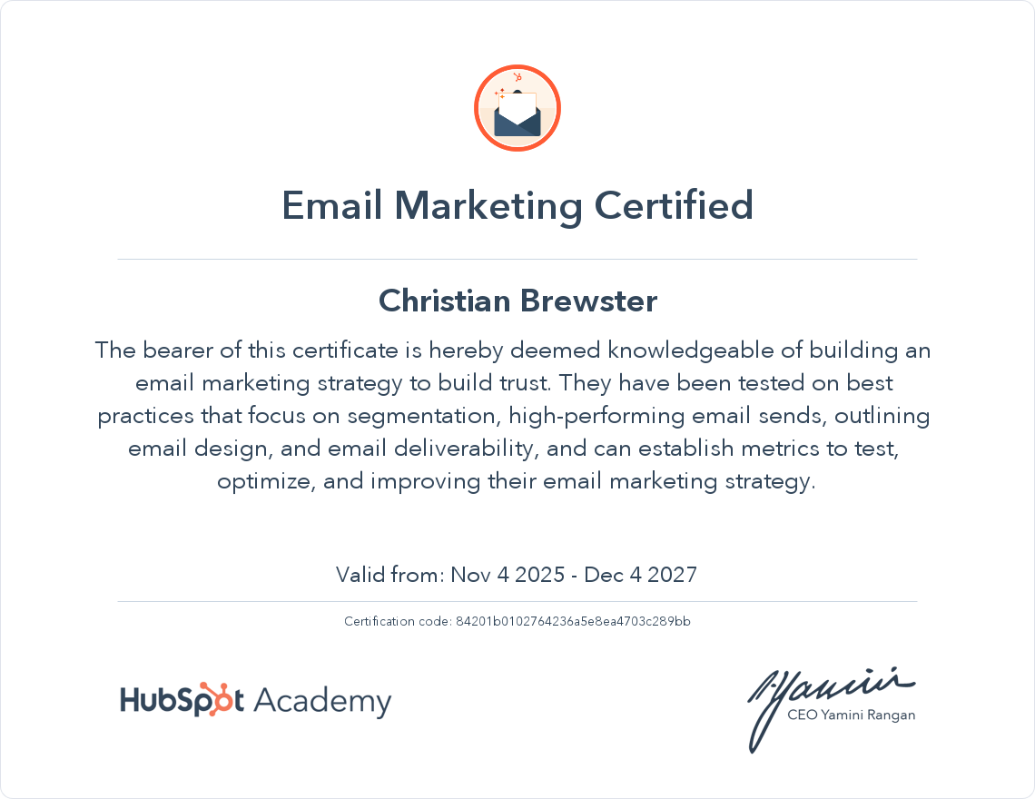HubSpot Email Marketing Certified