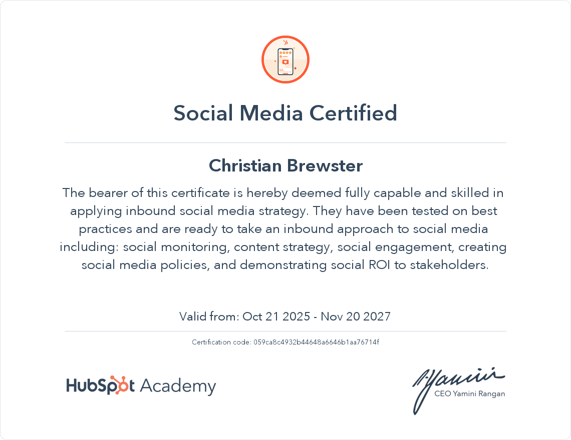 HubSpot Social Media Certified